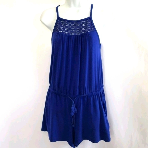 Old Navy Blue Romper & Lace - Picture 1 of 5
